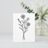 Minimalist Wildflower Botanical Bouquet Line Art ポストカード (スタンド正面)