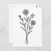 Minimalist Wildflower Botanical Bouquet Line Art ポストカード (正面/裏面)