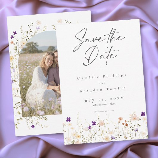 Minimalist Wildflower Botanical Wedding Photo セーブザデート