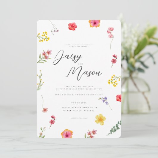 Minimalist Wildflower Botanical Wedding with photo 招待状 (スタンド正面)