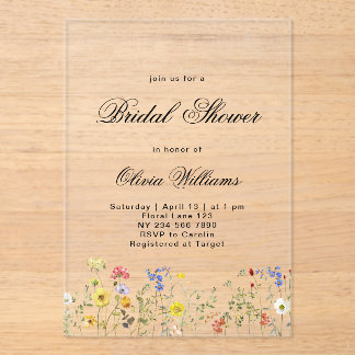 Minimalist Wildflower Bridal Shower アクリル招待状