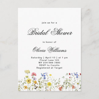 Minimalist Wildflower Bridal Shower 案内ポストカード