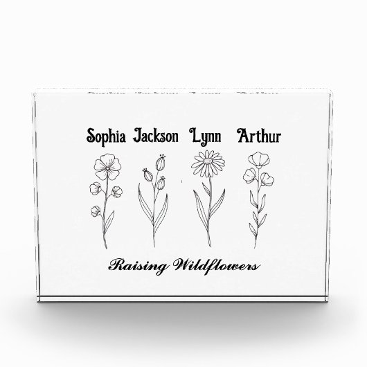 Minimalist Wildflower Custom Kids Name Keepsake フォトブロック (正面)
