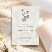 Minimalist Wildflower Ivory Texture Wedding 招待状