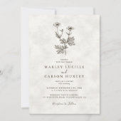 Minimalist Wildflower Ivory Texture Wedding 招待状 (正面)