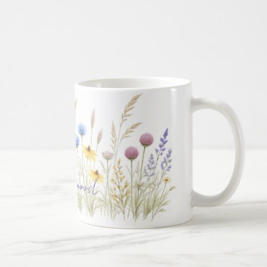 Minimalist Wildflower Meadow Mug – Delicate Waterc コーヒーマグカップ (右)