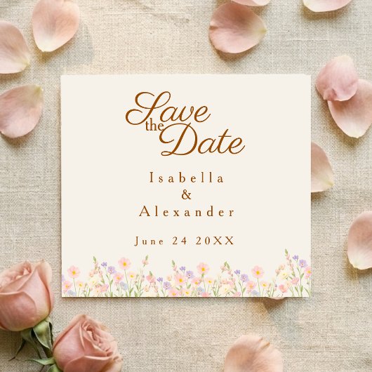 Minimalist Wildflower Pastel Spring Save the Date 案内ポストカード