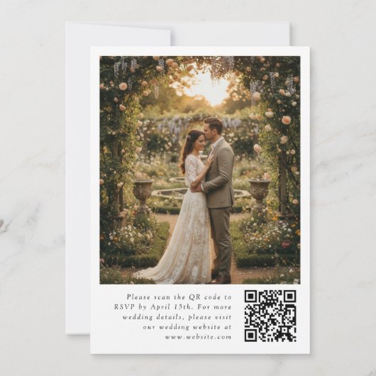 Minimalist Wildflower QR Code  Photo Wedding Invit 招待状 (裏面)