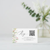 Minimalist Wildflower QR code wedding RSVP エンクロージャーカード (スタンド正面)