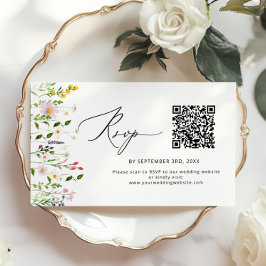 Minimalist Wildflower QR code wedding RSVP エンクロージャーカード