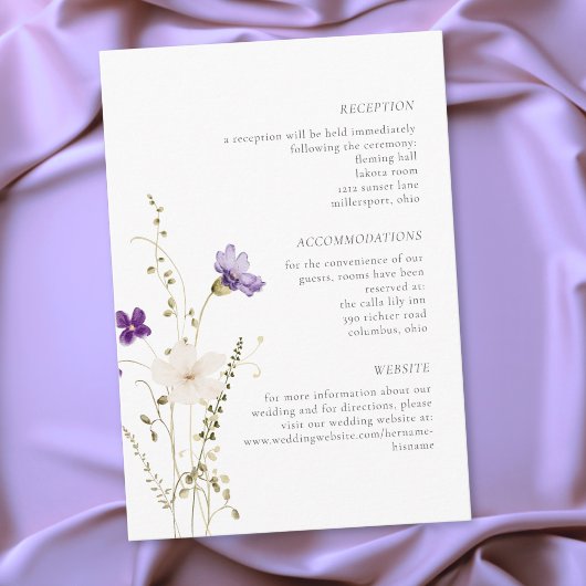 Minimalist Wildflower Romantic Botanical Wedding エンクロージャーカード