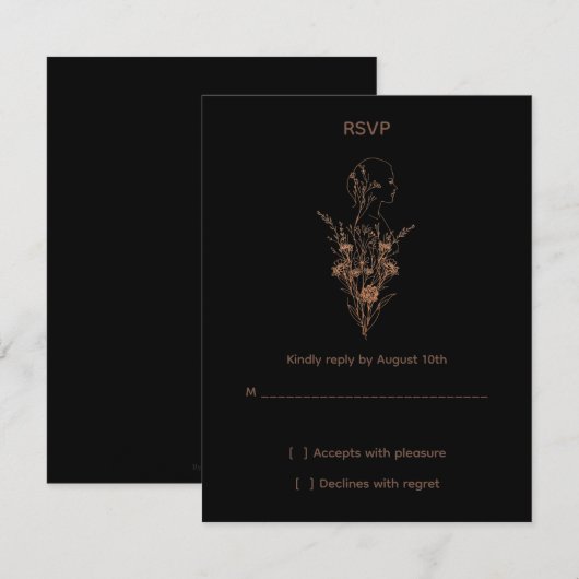 Minimalist Wildflower Rose Gold RSVP Card (正面/裏面)