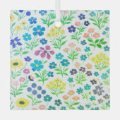 Minimalist Wildflower Seamless Pattern on White  ガラスオーナメント (正面)