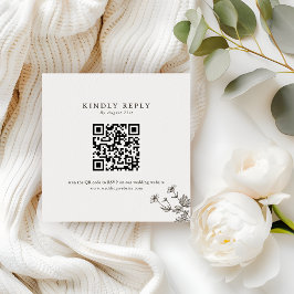 Minimalist Wildflower Wedding Website QR Code RSVP ノートカード