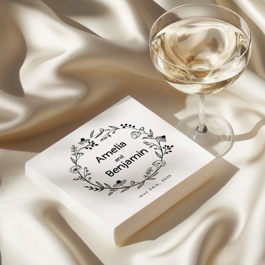 minimalist Wildflower Wreath Folk Rustic Wedding  スタンダードカクテルナプキン