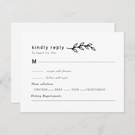 minimalist Wildflower Wreath Folk Rustic Wedding  出欠カード (正面/裏面)