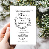 minimalist Wildflower Wreath Folk Rustic Wedding  招待状