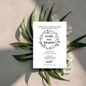 minimalist Wildflower Wreath Folk Rustic Wedding  招待状