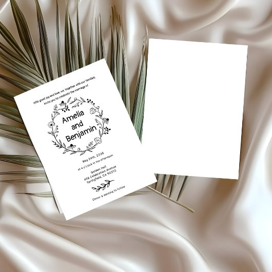 minimalist Wildflower Wreath Folk Rustic Wedding  招待状