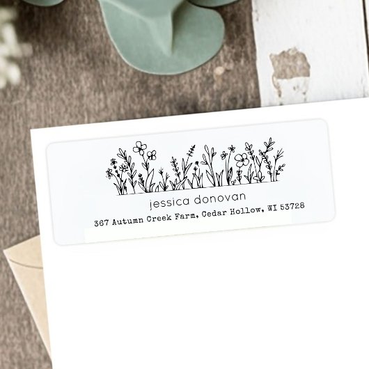 Minimalist Wildflowers Rustic Return Address Label ラベル