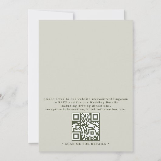 Minimalist Wildflowers Sage Rustic QR Code Wedding 招待状 (裏面)