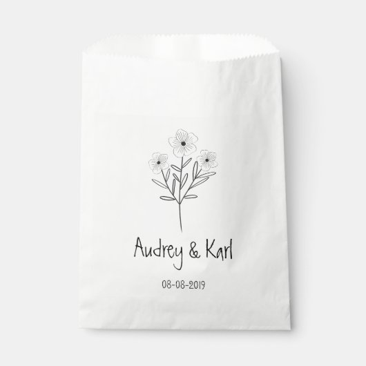 Minimalist Wildflowers Wedding Monogram Design フェイバーバッグ (正面)