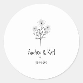 Minimalist Wildflowers Wedding Monogram Design ラウンドシール