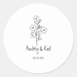 Minimalist Wildflowers Wedding Monogram Design ラウンドシール