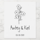Minimalist Wildflowers Wedding Monogram Design ワインラベル (シングルラベル)