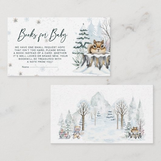 Minimalist Winter Baby Shower Baby Books Ticket エンクロージャーカード (正面/裏面)