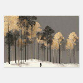 Minimalist Winter Forest Silhouette Art ラッピングペーパーシート