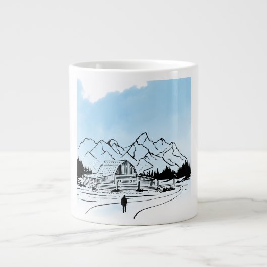 Minimalist Winter Mountain Adventure Jumbo Mug ジャンボコーヒーマグカップ (正面)