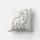 Minimalist Wolf Line Art – Howling Wildlife クッション (裏面)