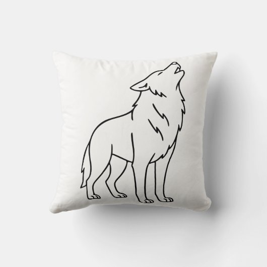 Minimalist Wolf Line Art – Howling Wildlife  クッション (裏面)
