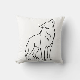 Minimalist Wolf Line Art – Howling Wildlife  クッション