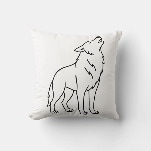 Minimalist Wolf Line Art – Howling Wildlife クッション (正面)