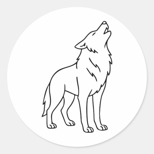 Minimalist Wolf Line Art – Howling Wildlife ラウンドシール (正面)