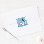 Minimalist Woman and Dog Illustration スクエアシール (封筒)