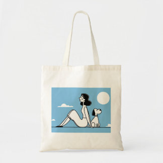 Minimalist Woman and Dog Illustration トートバッグ