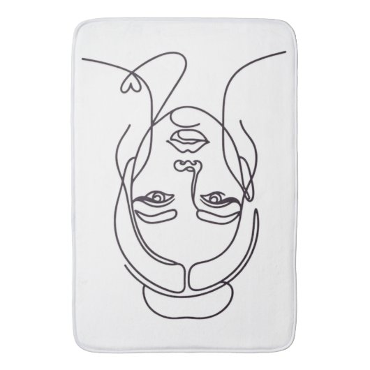 Minimalist Woman Face Line Art Bath Mat バスマット (正面縦)