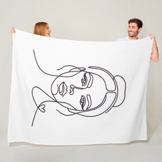 Minimalist Woman Face Line Art Fleece Blanket フリースブランケット (インサイチュ)