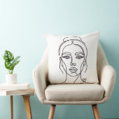 Minimalist Woman Face Line Art Throw Pillow クッション (椅子)
