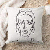 Minimalist Woman Face Line Art Throw Pillow クッション (ブランケット)