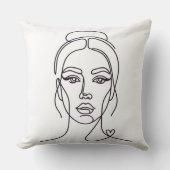 Minimalist Woman Face Line Art Throw Pillow クッション (正面)