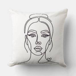 Minimalist Woman Face Line Art Throw Pillow クッション
