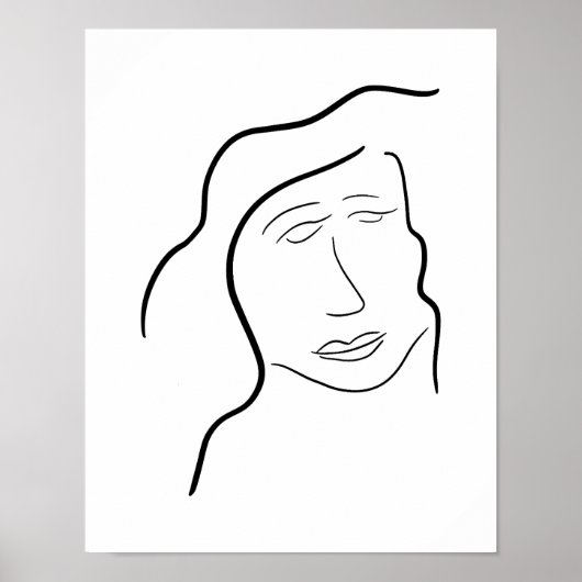 Minimalist Woman Face Sketch for Gallery Wall ポスター (正面)
