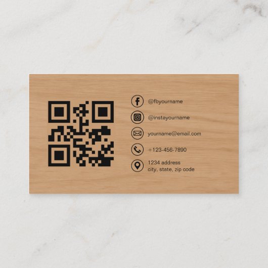 Minimalist Wood Photo with QR Code Social Media 名刺 (裏面)