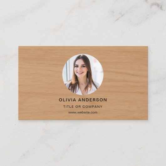 Minimalist Wood Photo with QR Code Social Media 名刺 (正面)