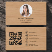 Minimalist Wood Photo with QR Code Social Media 名刺