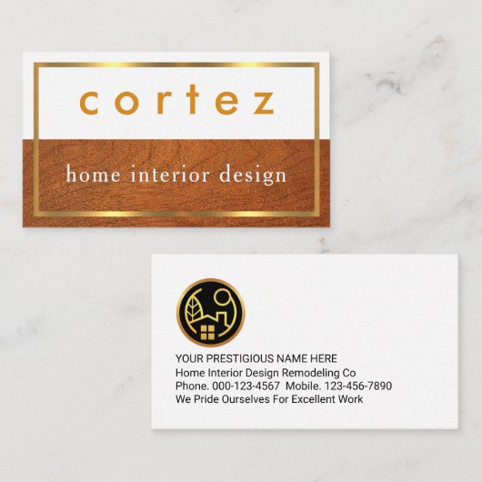 Minimalist Wood Timber Gold Frame 名刺 (正面/裏面)